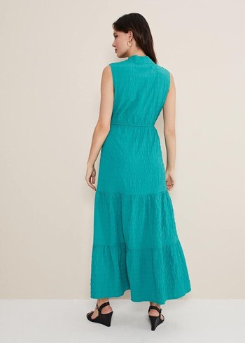 Phase Eight Anika Textured Sleeveless Dress Turquoise Australia | OR4689032